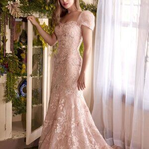 BLUSH COLOR PROM PARTY WEDDING  BLUME FLORAL MERMAID GOWN LONG MAXI Dress al1025